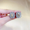wholesale S925 Silver Fashionable 6*8 Yellow Diamond Emerald Cut Earrings for Women, European and American Cross-Border Style-0-3