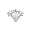 wholesale 925 sterling silver white gold plated classic hollow-out leaf freshwater pearl zircon ring women, lightweight luxury European and American style wholesale-0-4
