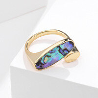 wholesale S925 Sterling Silver-K970_Gold abalone ring Adjustable opening