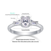 Metal Material Fashion Silver Non-Fading Moissanite Luxury Ring, Custom Processing for Cross-Border Niche Premium Sales.-R13207 Moissanite 5*7mm + 2 beads  US size 6 / Hong Kong size 13