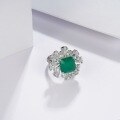 wholesale S925 Sterling Silver Gold Plated Synthetic Emerald Ring, Exaggerated and Unique European and American Style Vintage High-End Hand Jewelry Wholesale Customization-0-1