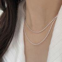 wholesale S925 Sterling Silver Olive Bead Simple Chain Necklace for Women, Summer Versatile Light Luxury Minimalist Collarbone Chain-Pure silver (length 40+5CM)