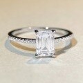 wholesale PT950 plated 1-carat D-color moissanite ring for women, emerald cut, pagoda four-prong, pure silver ring, wholesale from manufacturer-0-4