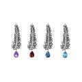 wholesale S925 silver feather design natural gemstone brooch with garnet, convertible to pendant-0-4