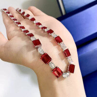 wholesale S925 Silver European and American Classic Green Women's Synthetic Emerald Necklace Pendant by Zhuozhifan Jewelry-N141 Red Diamond Necklace 925 Silver