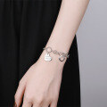 wholesale S925 Sterling Silver Korean Style Ins Wind Thick Chain Heart English Openwork Square Pendant Bracelet for Women-0-3