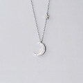 wholesale S925 Sterling Silver Necklace for Women Korean Style Fashion Elegant Diamond-Inlaid Crescent Moon Minimalist Star and Moon Chain D7162-0-4