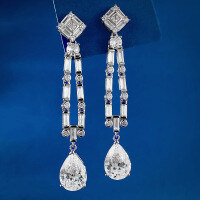 wholesale Metal Material First: Zhufan Jewelry Cross-Border New European and American Padparadscha 5-Carat High-Carbon Diamond Teardrop 10*14 Long Tassel Earrings-E332 White Diamond &gt;925 Silver