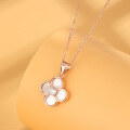 wholesale Sterling Silver Small Niche Design Lucky Four-Leaf Pendant White Shell Necklace for Women, Light Luxury Collarbone Chain, Ins Style Trendy Best Friend Necklace-0-0