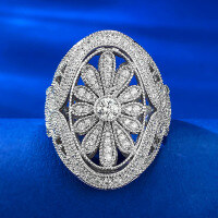 wholesale Silver-plated gold luxurious jewelry reunion rice firework heavy manual crafted ladies' ring live broadcast supply-R819 White Diamond>No. 5