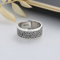 wholesale S925 Sterling Silver Wide Braided/Star Wide Surface Retro Antique Thai Silver Ring Hip Hop Punk-0-2