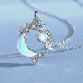 wholesale S925 Sterling Silver Fantasy Star and Moon Necklace for Women, Minimalist andCollarbone Chain, Trendy Valentine's Day Gift for Girlfriend-0-1