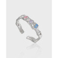 wholesale S925 Sterling Silver Original Niche Design Ins Irregular Texture Colored Diamond Openable Ring for Women-0-0