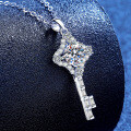 S925 Silver Moissanite Four-Leaf Clover Key Pendant Necklace, 1ct-0-0