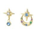 wholesale 925 Sterling Silver Asymmetric Octagram Earrings with Colorful Zirconia for Women-0-4