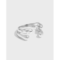 wholesale S925 Sterling Silver 600 Dongdaemun Double Layer Ring with Irregular Texture Design Adjustable Open Ring for Women-Silver [No. 12/Adjustable] Opening adjustable
