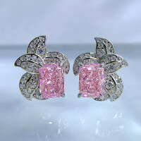 wholesale S925 sterling silver imported high-carbon diamond micro-paved 5*7 full diamond classic Chanel-style earrings-E207 Pink Diamond >925 Silver
