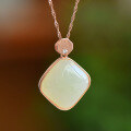 wholesale 925 silver rose gold-plated square natural Hetian jade pendant necklace with certificate, cheongsam, Hanfu, and antique-style accessories-0-6
