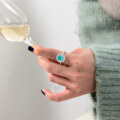 wholesale S925 Sterling Silver 3-Carat Pigeon Egg 8*10 Paraiba Blue Simulated Gemstone Ring Women's Diamond Ring-0-2