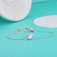 wholesale S925 Sterling Silver Minimalist Stylish Moissanite Deer Head Bracelet for Women, Small Batch Unique Design Cute Hand Jewelry Wholesale-50-point (zircon) bracelet