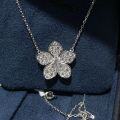 Metal Pendant Necklace with Full Moissanite and Five-Petal Lucky Flower Design-0-0