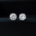 wholesale S925 Silver 1ct Classic Round Cut Simulated Diamond Stud Earrings for Women Fashion Versatile Earrings-0-3