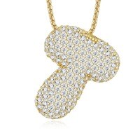925 Silver Gold-Plated Letter Pendant Choker Necklace for Women-The letter T