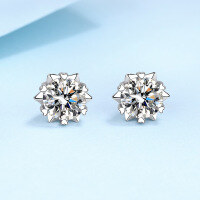wholesale PT950 gold-plated S925 sterling silver earrings for women, snowflake moissanite stud earrings, small and cute ear accessories, wholesale from manufacturers-A pair of 60-point moissanite diamonds (each 30 points) &gt; 925 silver