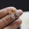wholesale 18k gold plated sterling silver natural Hetian jade ice smoke purple bow earrings versatile ladies stud earrings manufacturer wholesale-0-2