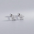 wholesale S925 silver diamond-encrusted five-petal flower screw pin cat paw ear stud without earplugs threaded hollow-out luxury earrings G9858-0-0
