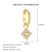 wholesale S925 Sterling Silver Geometric Square Zircon Earrings For Women, Minimalist Design-E5178-Gold/Pair 925 Silver