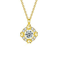 Sterling Silver Moissanite Leaping Heart Pendant Necklace-Lively Heart Necklace (Gold)  1-Carat Moissanite