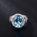 wholesale S925 Sterling Silver Natural Topaz Ring Fashion Luxury High-End Setting 6 Carat Colored Gemstone Ring-0-2