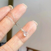 wholesale S925 Sterling Silver Minimalist New Chinese Style Small Cabochon White Chalcedony Necklace, Elegant and Sophisticated Petite Moonlight Collarbone Chain for Women-Platinum>925 silver