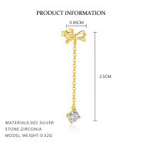 wholesale S925 Sterling Silver Light Luxury Shiny Zircon Hollow Bow Earrings For Women-E4957-Gold/Single 925 Silver
