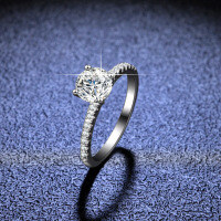 925 Sterling Silver Four-Prong Moissanite Ring, 1 Carat Women's Classic Open Wedding Band-1 carat (empty setting)  17 yards