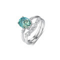wholesale S925 Silver Set Ring with Green Moissanite Center Stone, Stackable Ring, Best-Selling Wholesale Ring for Independent Stores-0-5