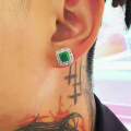 wholesale Metal, Simulated Emerald 7*7 Ear Studs with Full Diamond Surround, Women's Jewelry, Amazon Drop Shipping-0-3