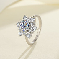 wholesale S925 Sterling Silver Full Moissanite Flower Ring Full Diamond High-End Fashion Versatile Cross-Border Hot Selling Jewelry Wholesale-1 carat (zircon) ring  size 7