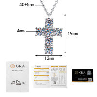 S925 Silver Moissanite Cross Pendant Necklace, Korean Light Luxury Design-1.8-carat D-color moissanite  925 silver