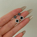 wholesale S925 Sterling Silver Live Stream New Product, Four-Leaf Clover Black Onyx Inlaid Ear Studs with Silver Needle for Women, Small and Luxurious-0-3