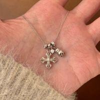 wholesale S925 Sterling Silver Vajra Gourd Pendant Necklace, New Chinese Style Luxury Fashion Cross Collarbone Chain Personality Accessory-Platinum 925 silver