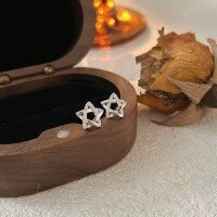 wholesale Sterling Silver S999 Minimalist Hollow-out Five-point Star Ear Studs for Women, Small and Exquisite, Light Luxury, Fashion Versatile Earrings, Sweet Style-Sterling silver