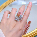 wholesale S925 Silver Jewelry New Arrival 7*13 Padparadscha High-Carbon Diamond Floral Ring for Women inIns Style-0-3