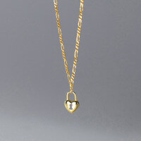 wholesale S925 sterling silver retro luxury heart-shaped pendant with openwork and small lock necklace D9250-S925 silver necklace silver>925 silver