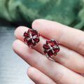 wholesale S925 Sterling Silver Natural Wind Flower Earrings with Genuine Garnet Gemstone, British Clasp, Women's Style, Sweet and Delicate-0-3
