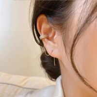 wholesale 925 silver micro-inlaid zirconia pearl studded ear cuff, elegant long drop earrings for women, TikTok viral hit-xb1199-integrated ear clip