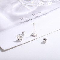 wholesale 999 Silver Flower Ear Studs Women Korean Style Cute Sweet Five-Petal Flower Ear Studs Delicate Frangipani Ear Accessories for Dropshipping-C00134 Straight needle pure silver