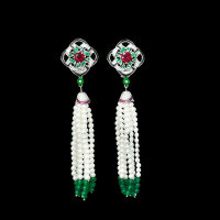 wholesale 925 Silver Gold-Plated Earrings with High-Carbon Diamond, Pigeon Blood Red, Round-Cut, Vintage Pearl Fringe Jewelry for Women-Pigeon Blood Red>925 Silver