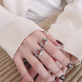 wholesale S925 Sterling Silver Vintage Lovely Rabbit Design Accented with Southern Red Coin-Inlaid Openable Ring-0-3